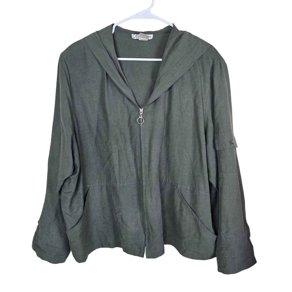 Dressbarn Woman Silk Linen Blend Hooded Jacket Green 20W Full‎ Zip Lightweight